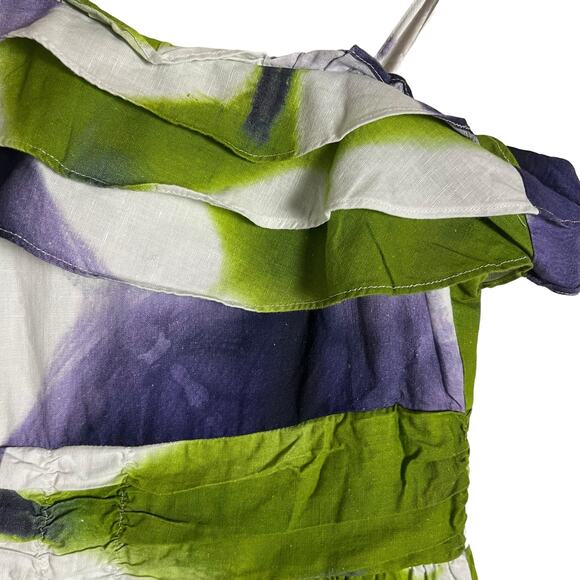 Busayo Collective One Shoulder Green Tie Dye Tiered Maxi Dress Size 8 - Picture 9 of 16